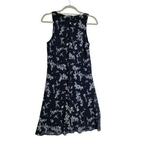 Lauren Ralph Lauren Navy Blue Floral Sleeveless Shift Dress Size 8 New‎